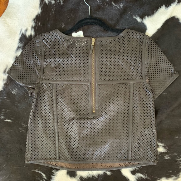 Tibi perforated brown leather crop top size 0 NWT - Picture 3 of 4